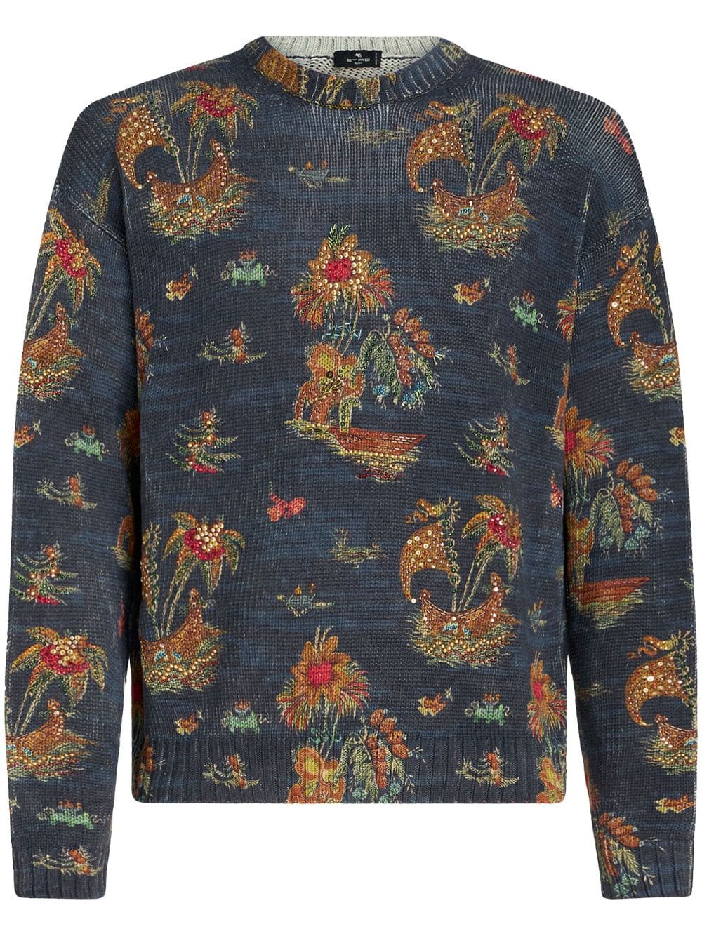 ETRO motif-print silk-linen jumper - Blue von ETRO