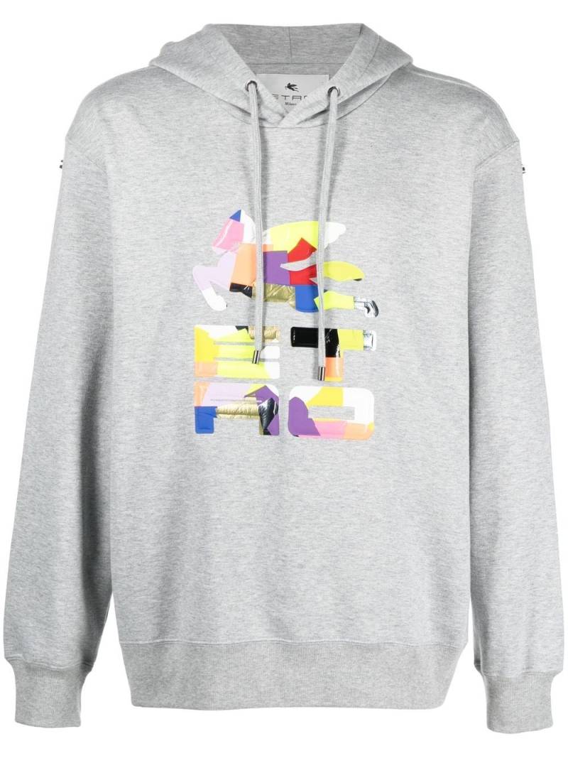 ETRO patchwork logo-print rib-trimmed hoodie - Grey von ETRO