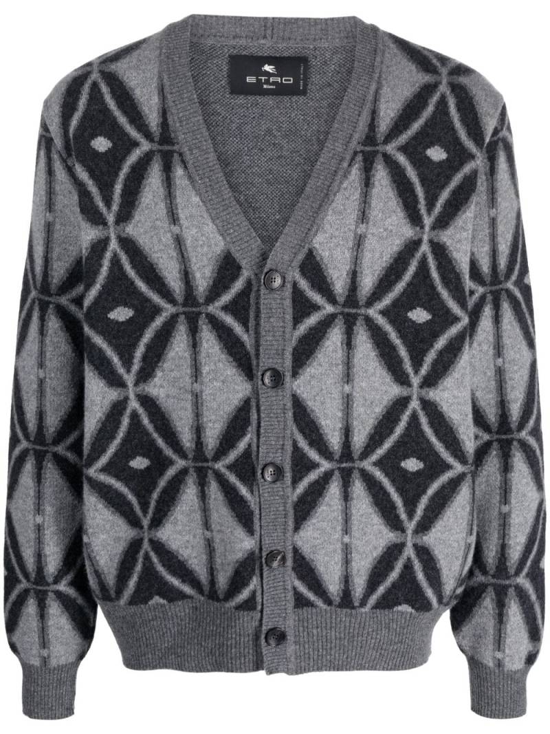 ETRO patterned-jacquard knit wool cardigan - Grey von ETRO