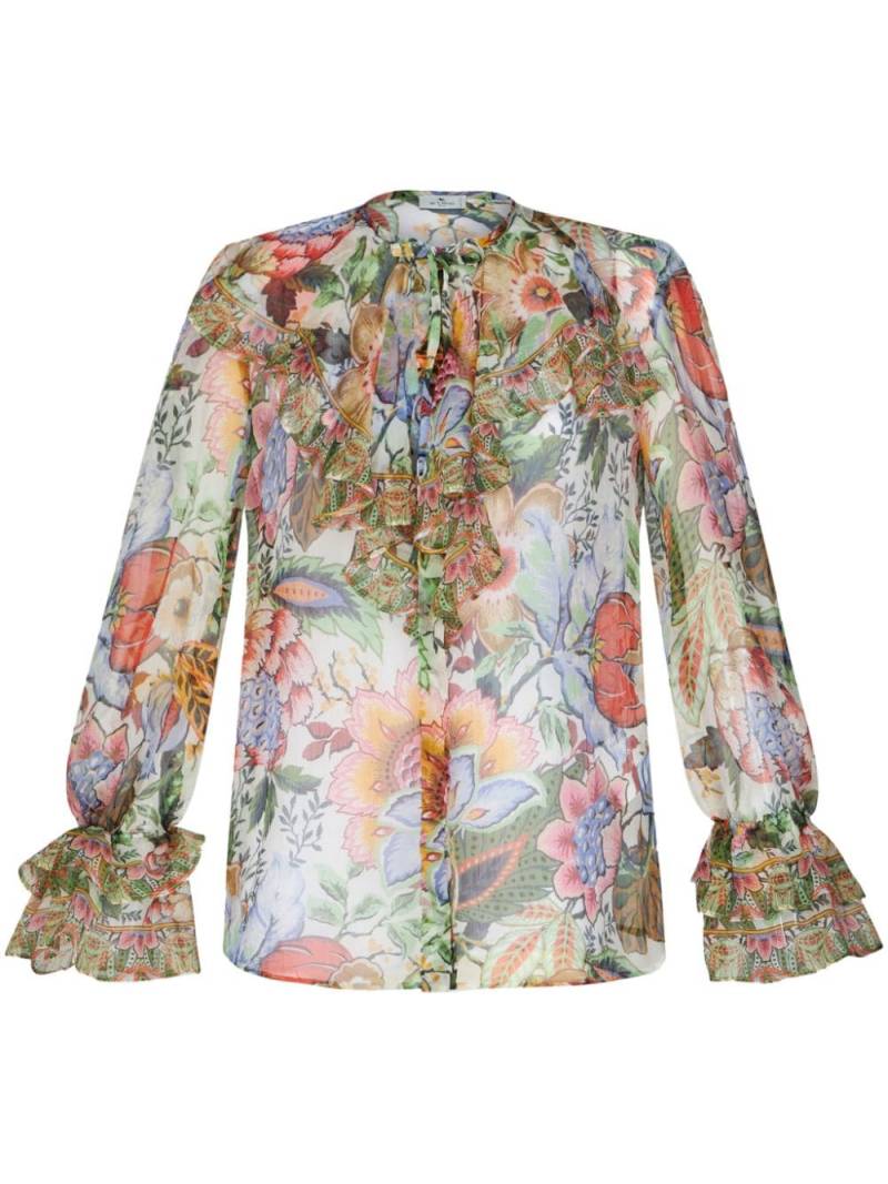 ETRO ruffled floral-print silk shirt - Green von ETRO