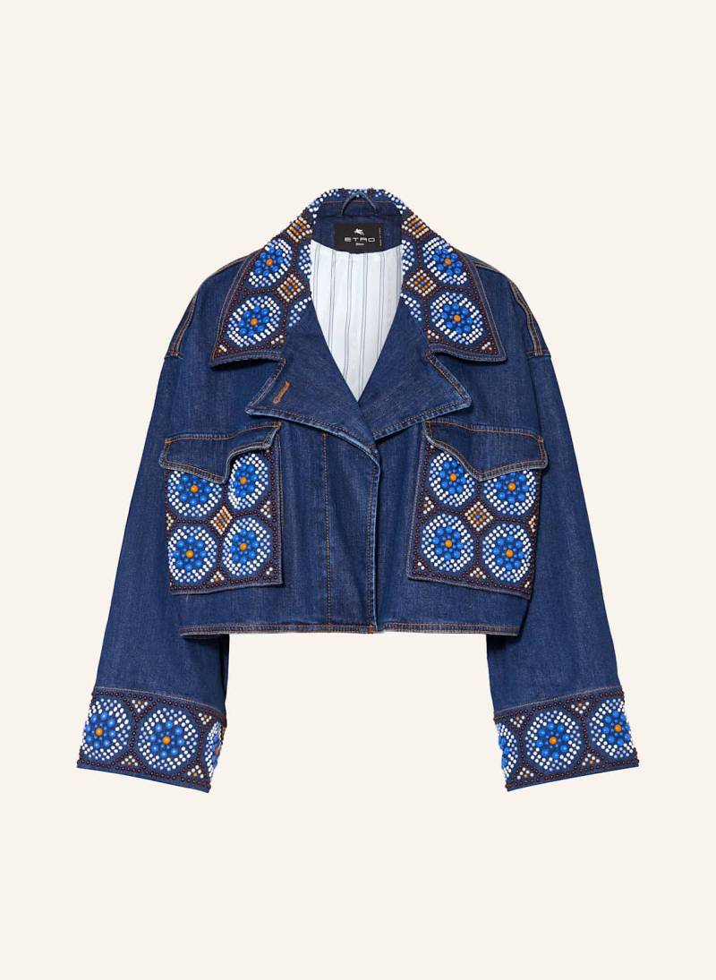Etro Jeansjacke Mit Schmuckperlen blau von ETRO