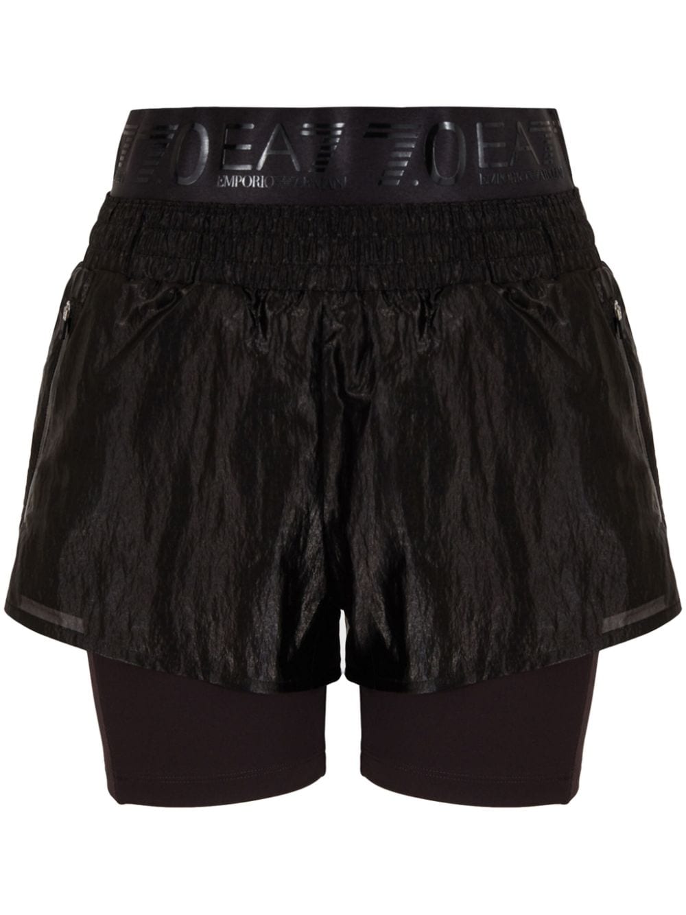 Ea7 Emporio Armani logo-waist layered shorts - Black von Ea7 Emporio Armani