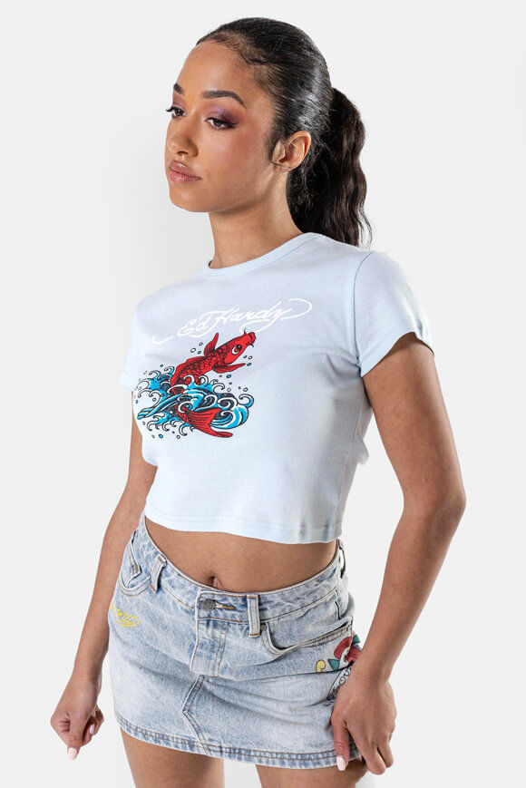 Ed Hardy Crop T-Shirt | Baby Blue | Damen  | M von Ed Hardy