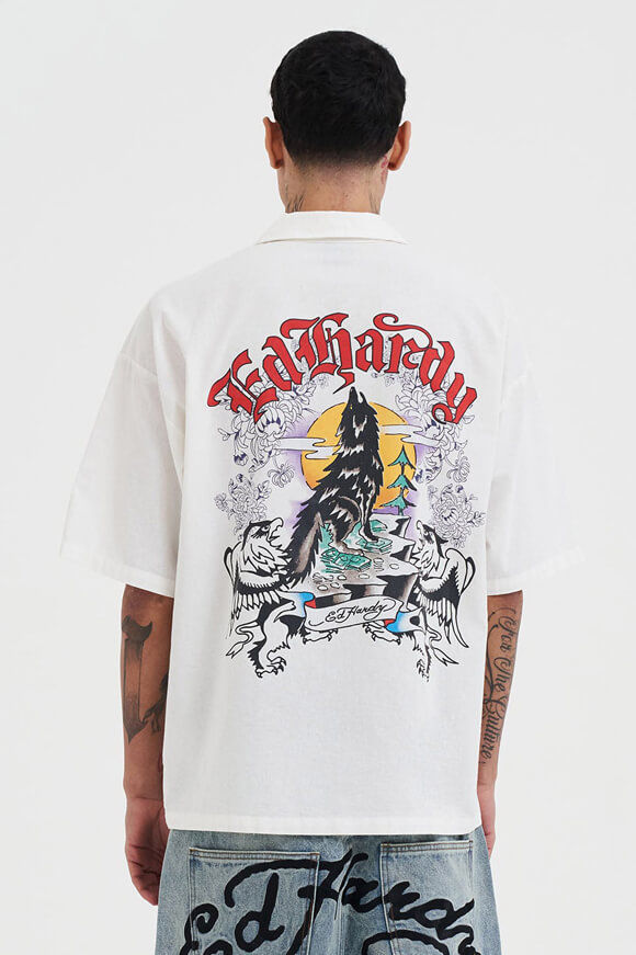 Ed Hardy Don Wolf Dragon Hemd | Offwhite | Herren  | M von Ed Hardy