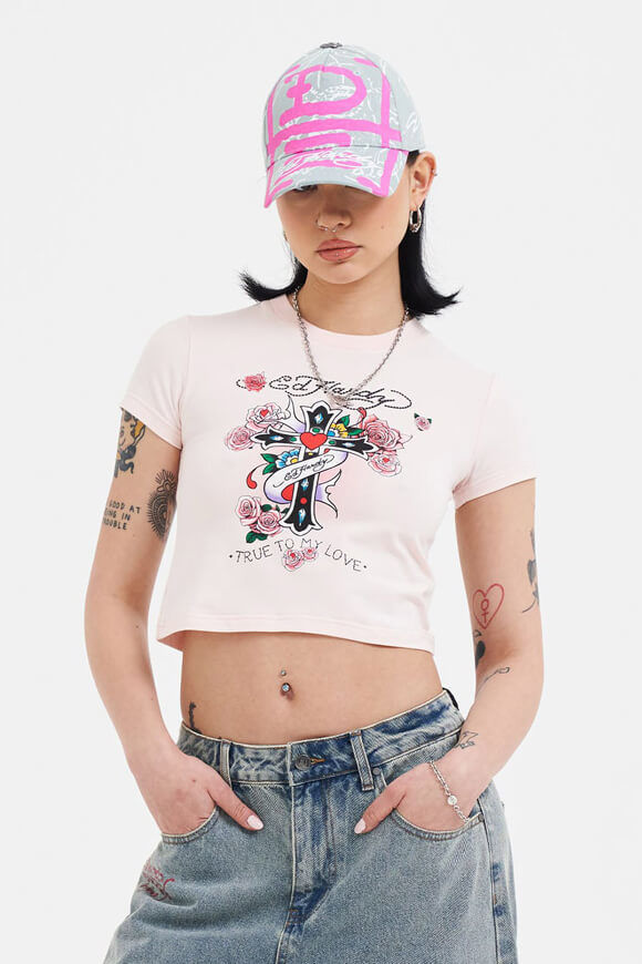 Ed Hardy Love Is True Crop T-Shirt | Pink | Damen  | L von Ed Hardy