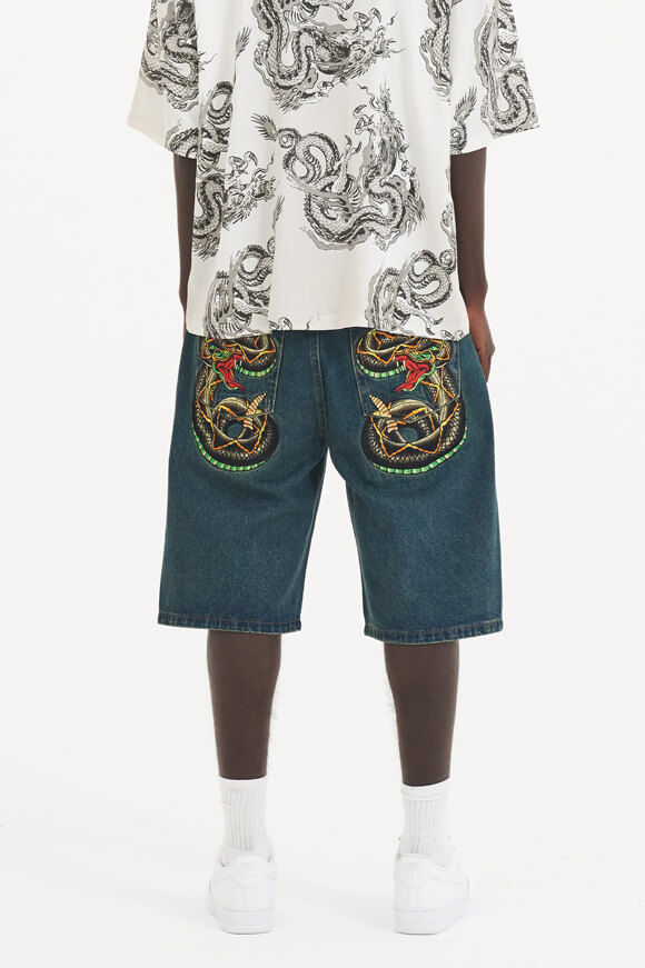 Ed Hardy Relaxed Fit Jeansshorts | Blue/Green | Herren  | S von Ed Hardy
