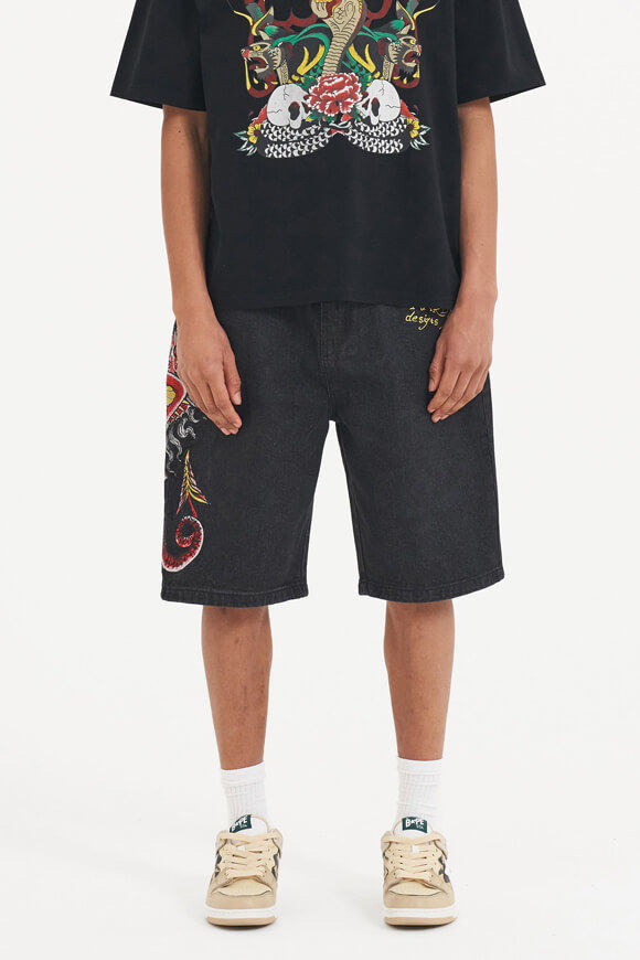 Ed Hardy Relaxed Fit Jeansshorts | Washed Black | Herren  | XS von Ed Hardy
