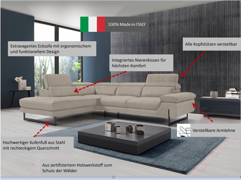 Egoitaliano Ecksofa »Queenie, extravagantes Sofa mit erstklassigem Sitzkomfort«, mit verstellbarer Armlehne und Kopfteilen für Wohlfühlkomfort von Egoitaliano
