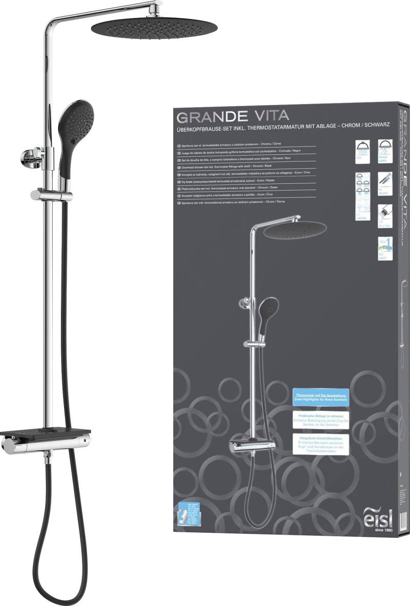 Eisl Brausegarnitur »Grande Vita«, Duschsystem mit Thermostat und Ablage, Regendusche mit Wandhalterung von Eisl
