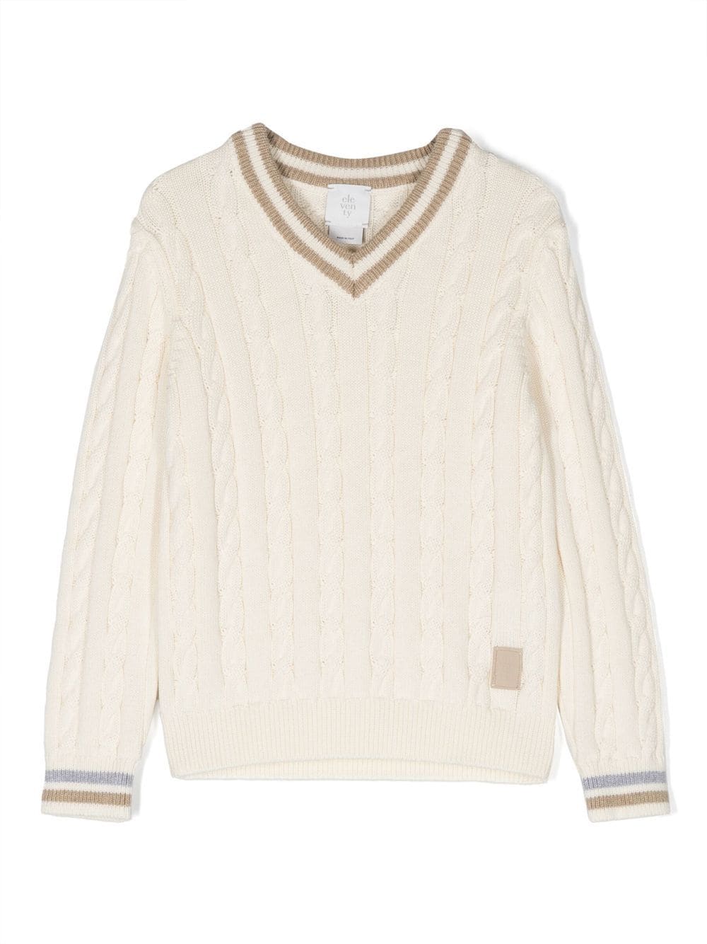 Eleventy Kids cable-knit stripe-trim jumper - Neutrals von Eleventy Kids