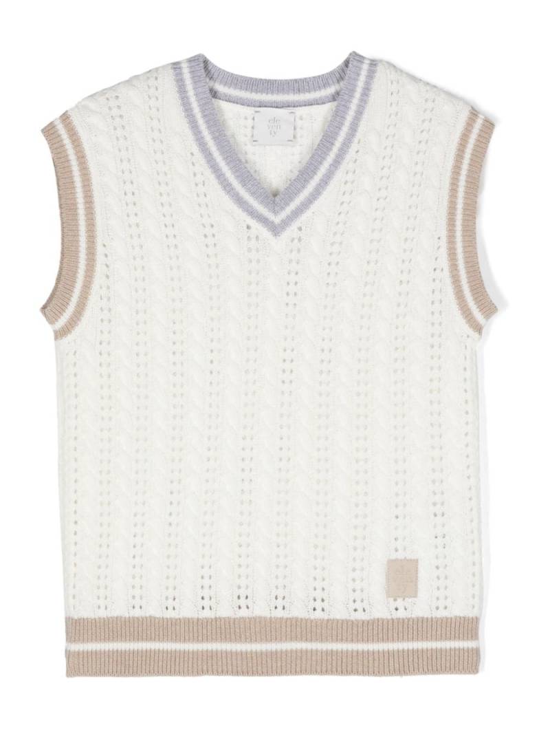 Eleventy Kids logo-patch knitted vest - White von Eleventy Kids