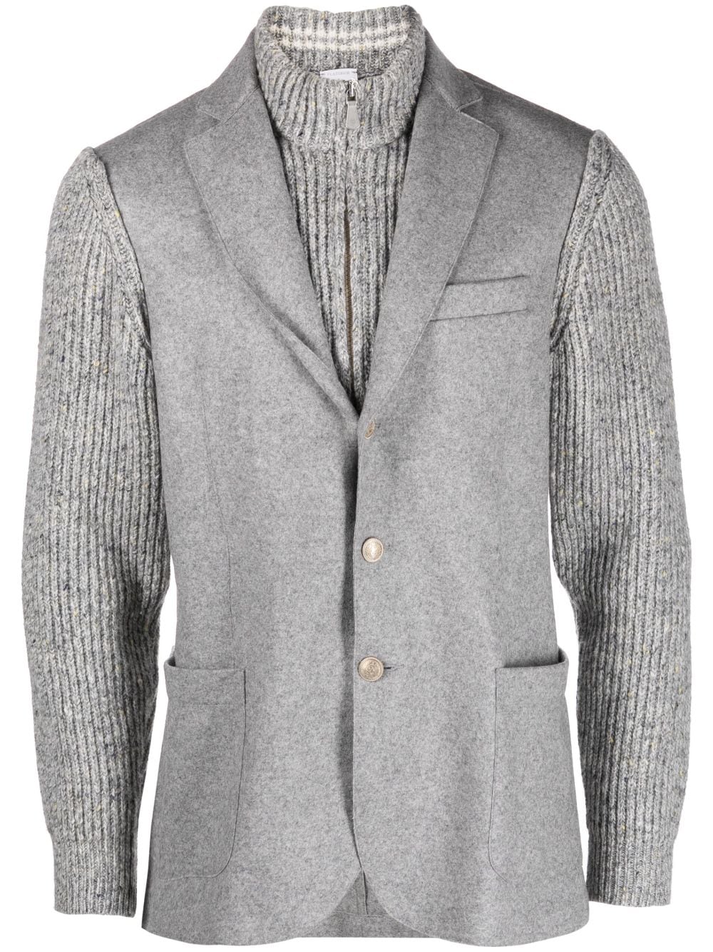 Eleventy knitted-sleeve single-breasted blazer - Grey von Eleventy