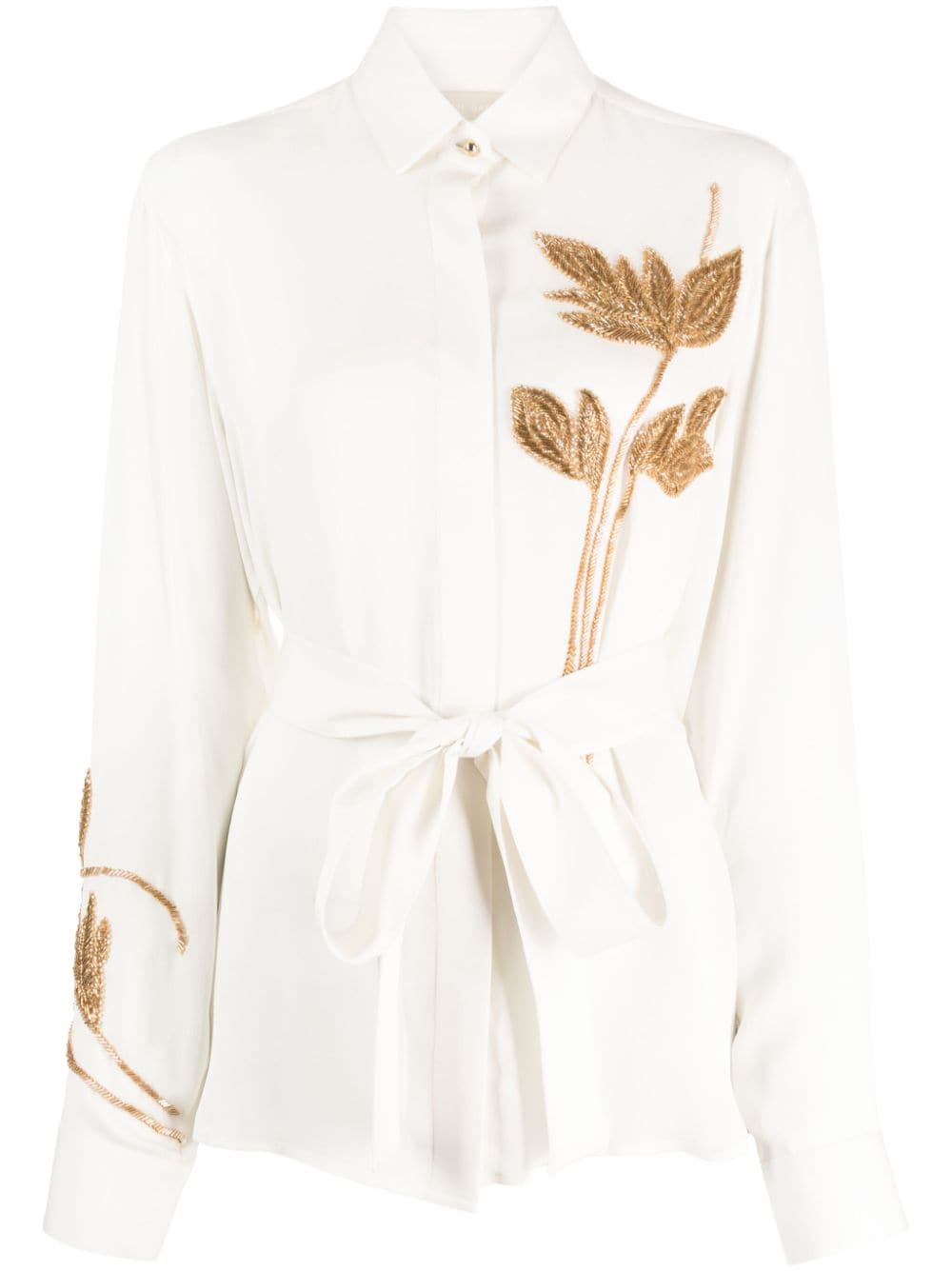 Elie Saab Foliage-embroidered silk shirt - Neutrals von Elie Saab