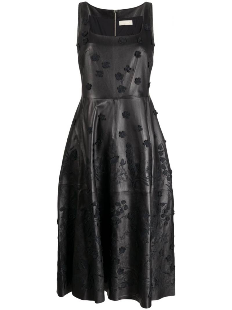 Elie Saab floral-appliqué leather midi dress - Black von Elie Saab