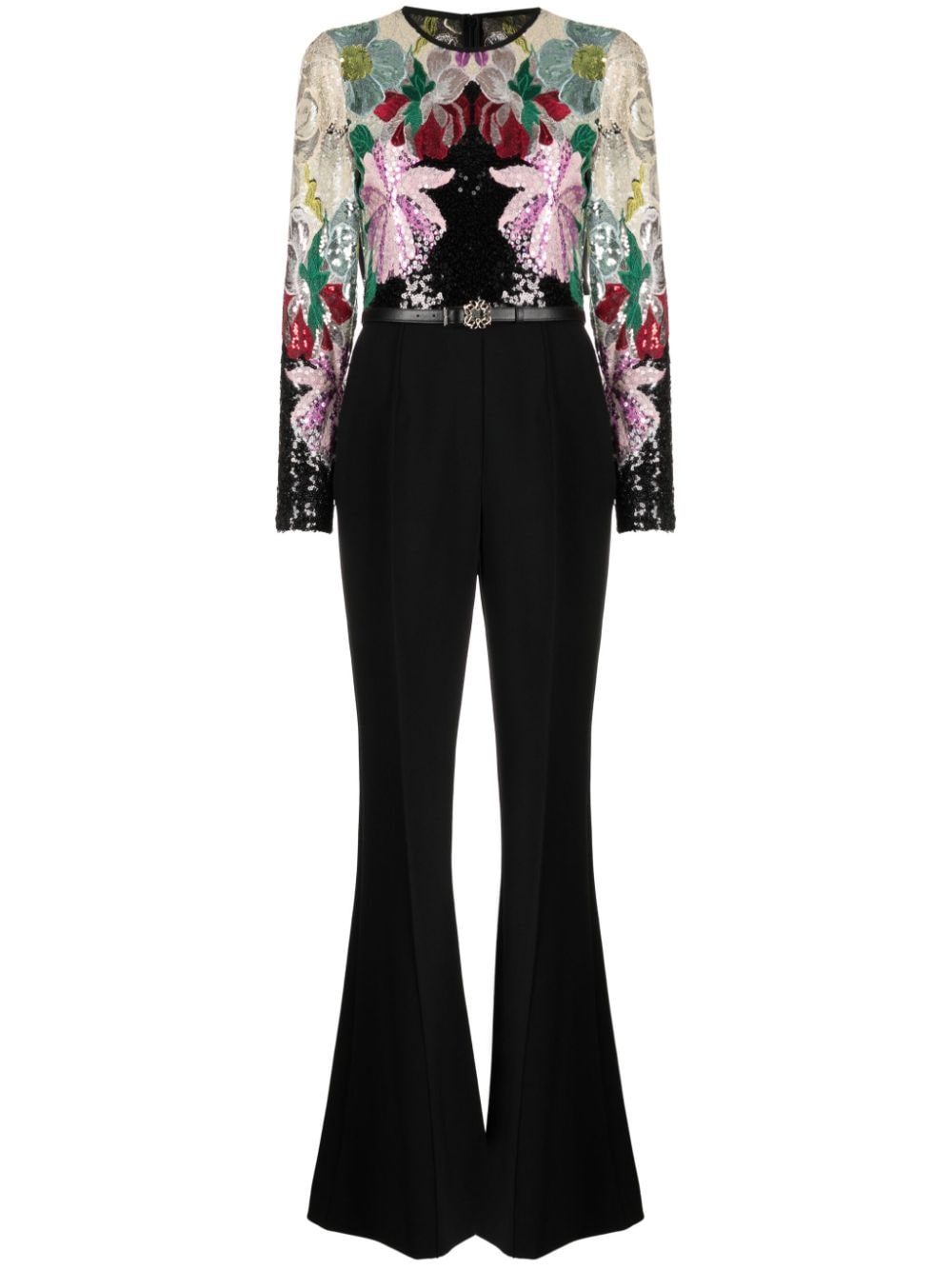 Elie Saab floral-embroidered flared jumpsuit - Black von Elie Saab