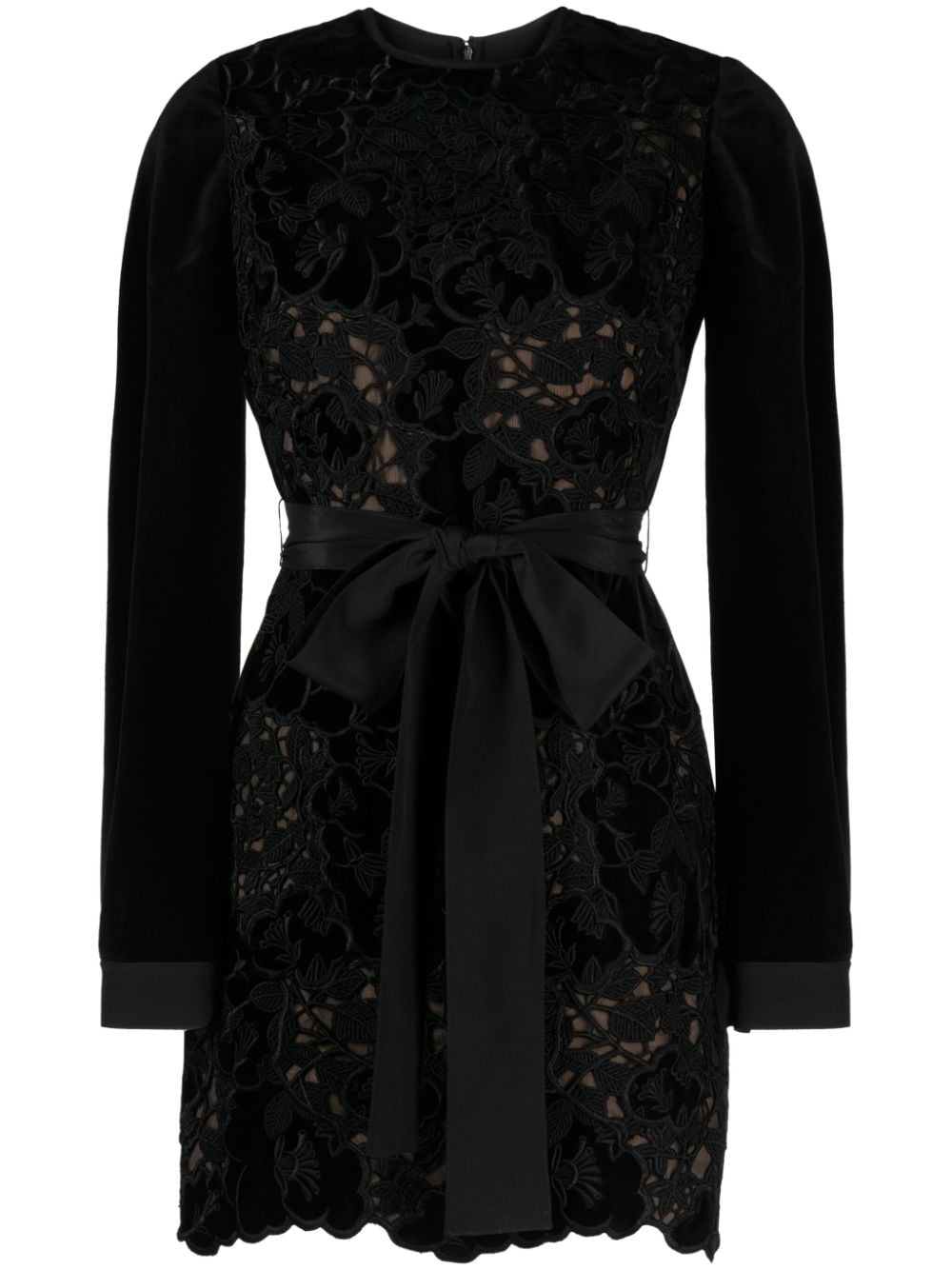Elie Saab floral-lace detailing velvet-finish dress - Black von Elie Saab