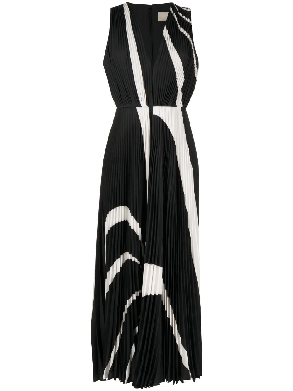 Elie Saab graphic-print pleated long dress - Black von Elie Saab