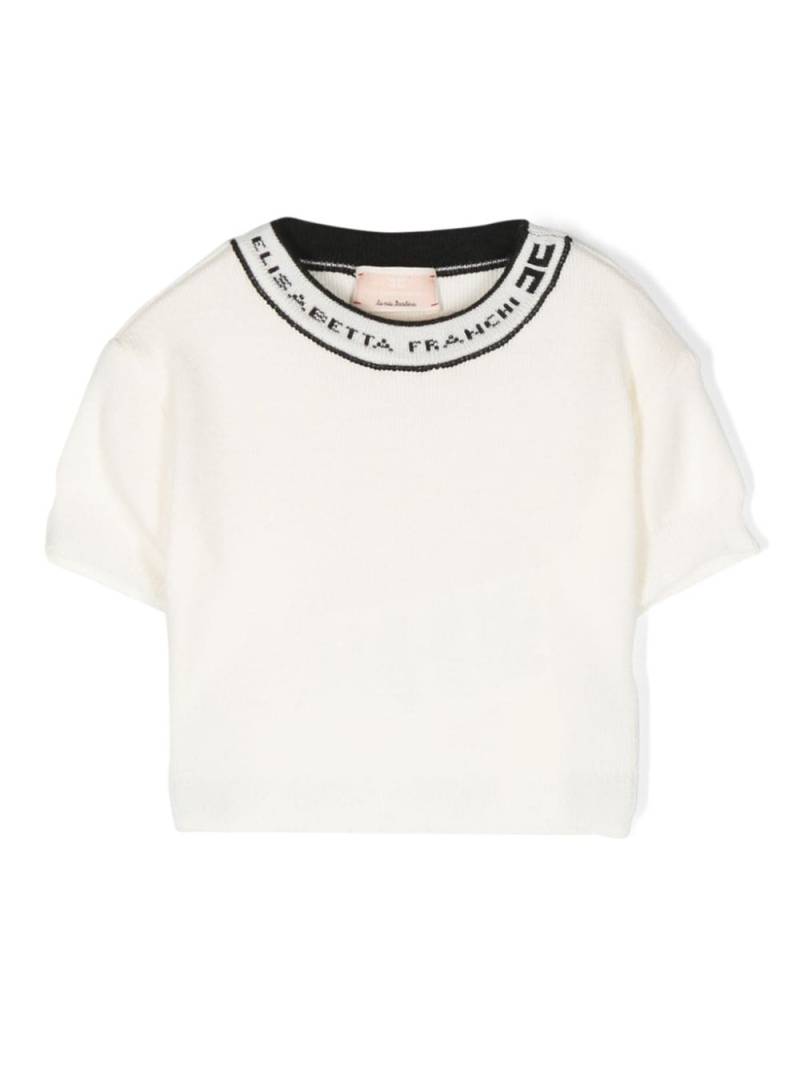 Elisabetta Franchi La Mia Bambina logo-collar knitted T-shirt - Neutrals von Elisabetta Franchi La Mia Bambina