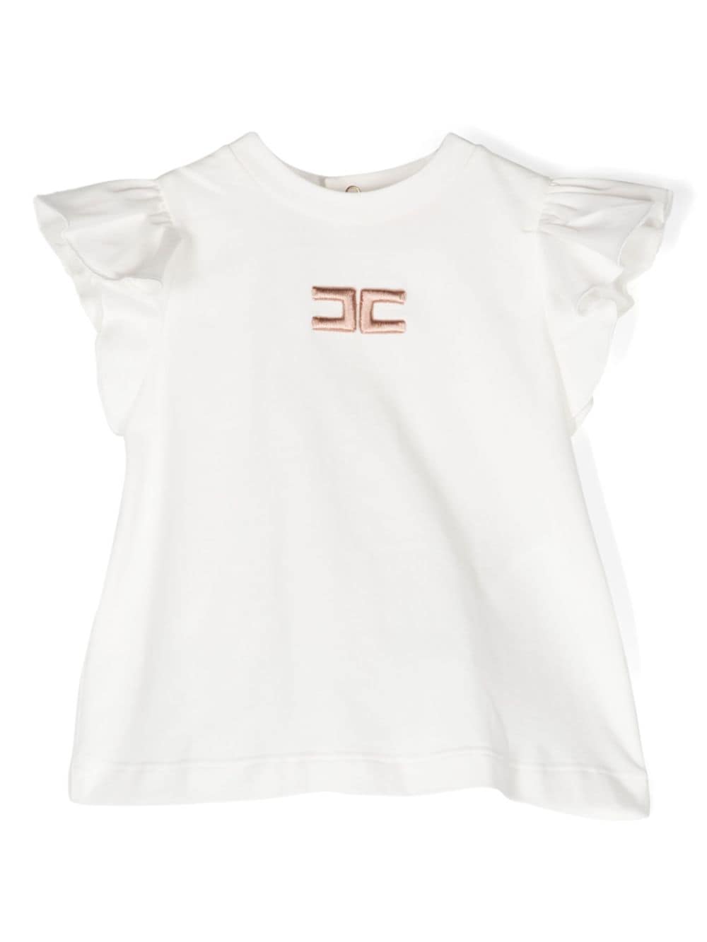 Elisabetta Franchi La Mia Bambina logo-patch ruffled T-shirt - Neutrals von Elisabetta Franchi La Mia Bambina