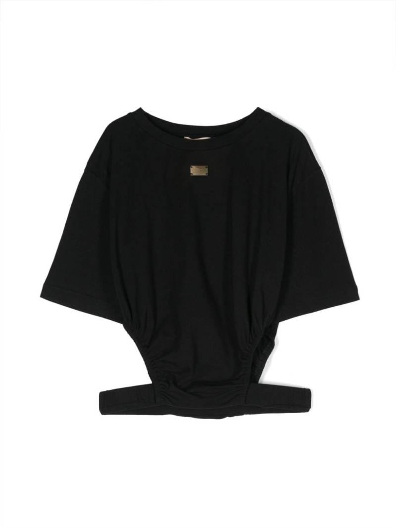 Elisabetta Franchi La Mia Bambina logo-plaque cut-out T-shirt - Black von Elisabetta Franchi La Mia Bambina