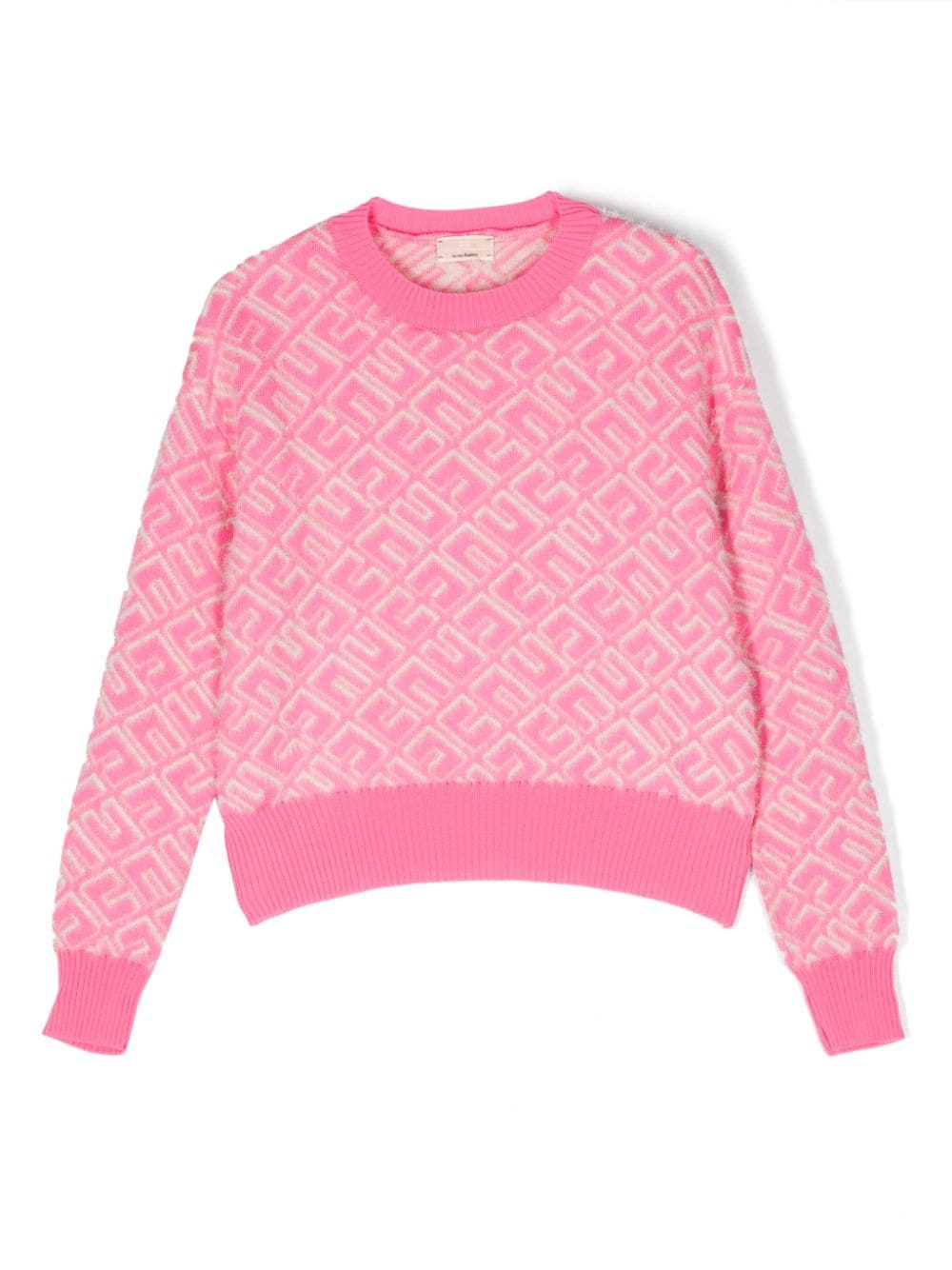 Elisabetta Franchi La Mia Bambina monogram crew-neck jumper - Pink von Elisabetta Franchi La Mia Bambina