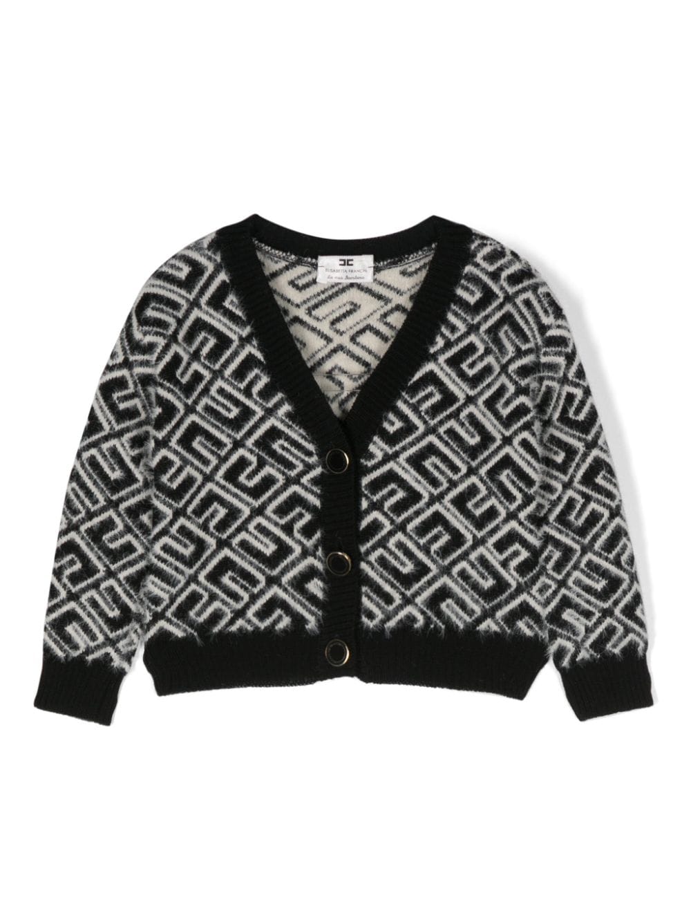 Elisabetta Franchi La Mia Bambina monogram-patter V-neck cardigan - Black von Elisabetta Franchi La Mia Bambina