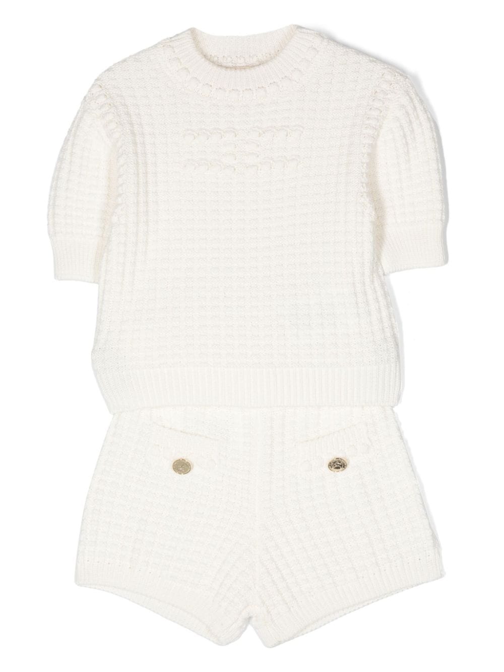 Elisabetta Franchi La Mia Bambina purl-knit cotton shorts set - White von Elisabetta Franchi La Mia Bambina