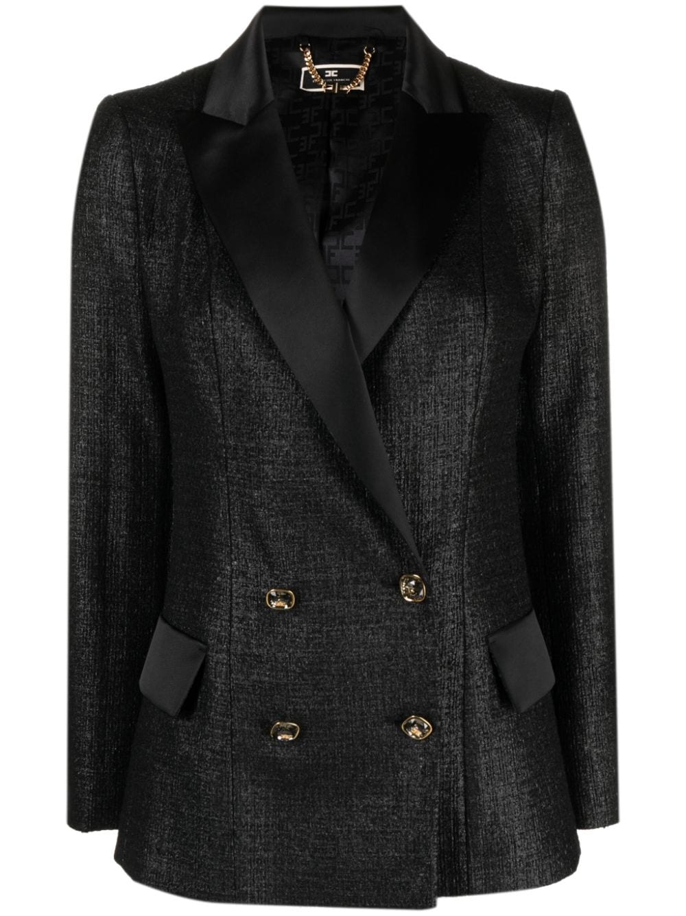 Elisabetta Franchi double-breasted laminated-tweed blazer - Black von Elisabetta Franchi