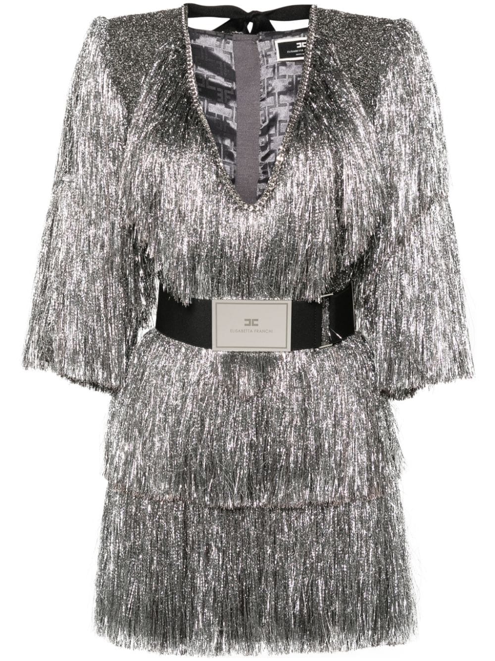 Elisabetta Franchi fringed lurex mini dress - Grey von Elisabetta Franchi