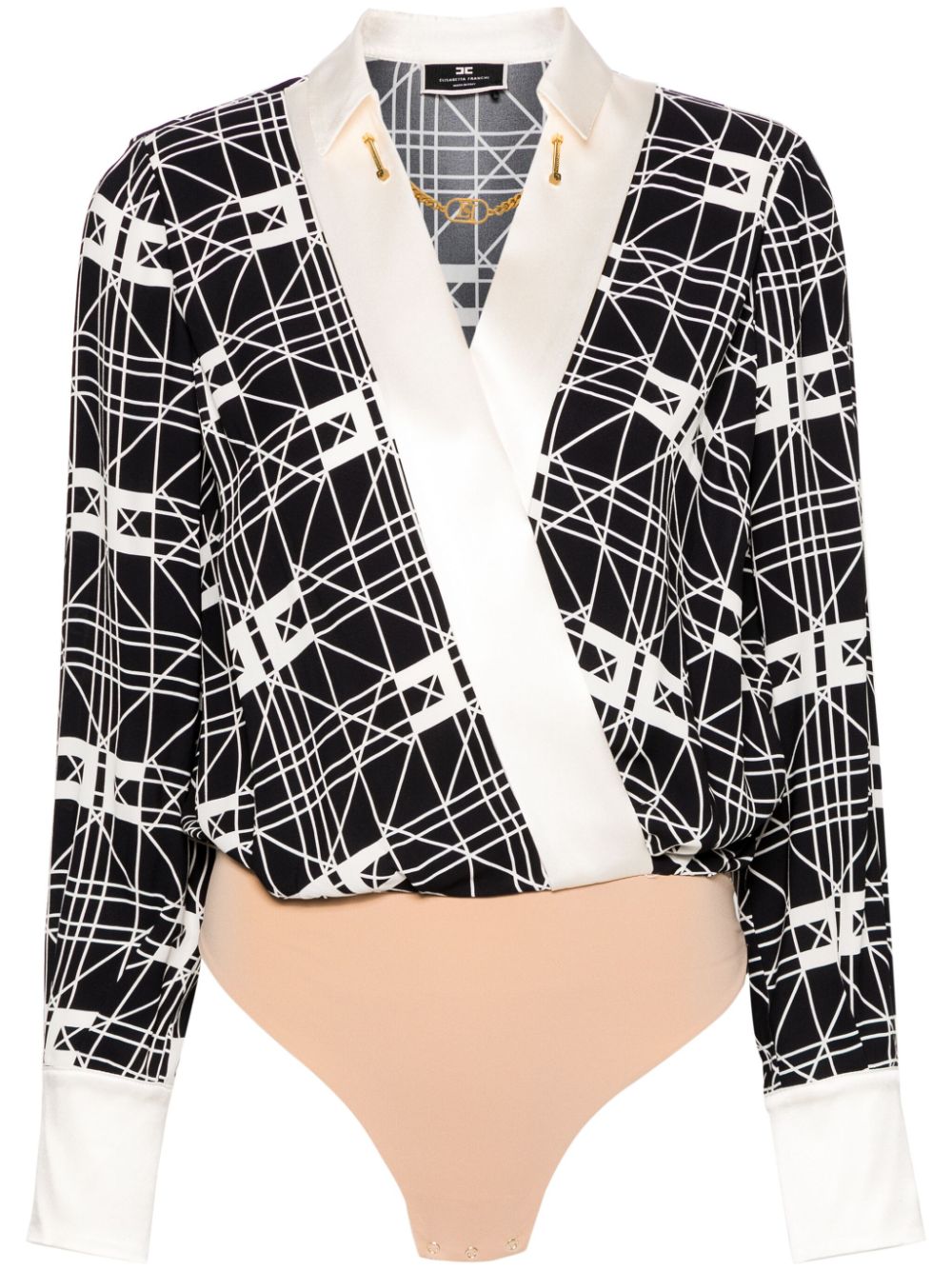 Elisabetta Franchi logo-plaque geometric-print bodysuit - Black von Elisabetta Franchi