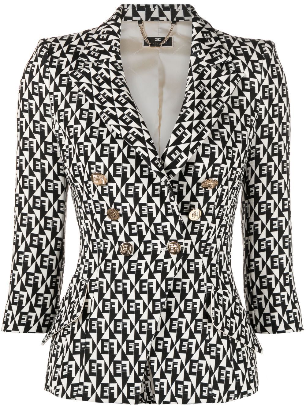 Elisabetta Franchi logo print double-breasted blazer - White von Elisabetta Franchi