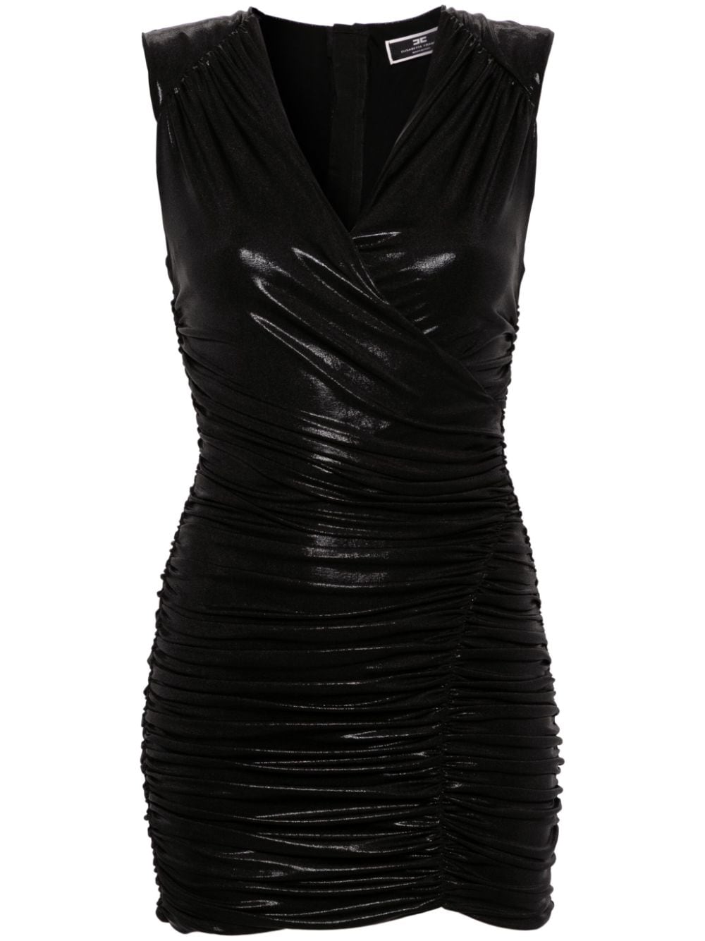 Elisabetta Franchi metallic V-neck draped minidress - Black von Elisabetta Franchi