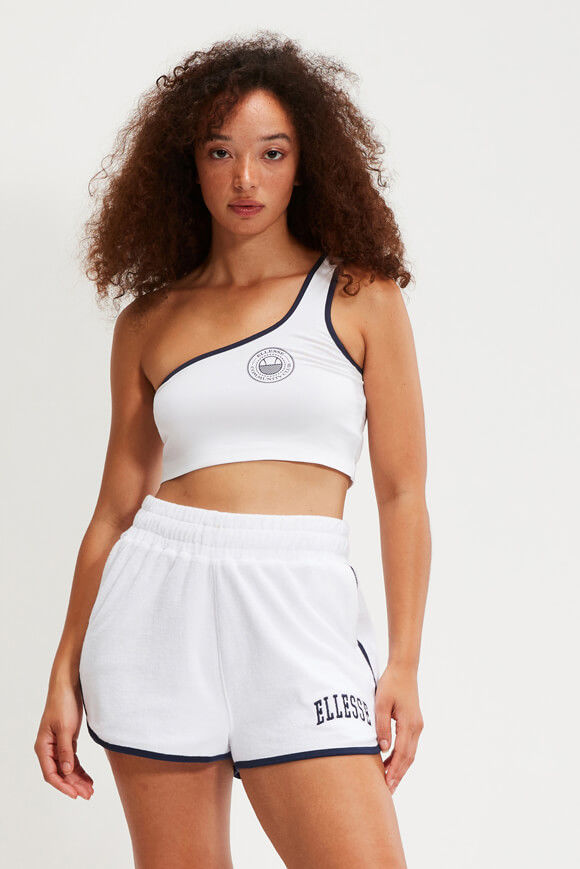 Ellesse One Shoulder Crop Top | White + Navy | Damen  | L von Ellesse