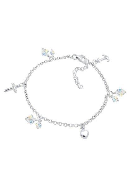 Armband Kreuz Herz Anker Kristalle Damen Silber 16cm