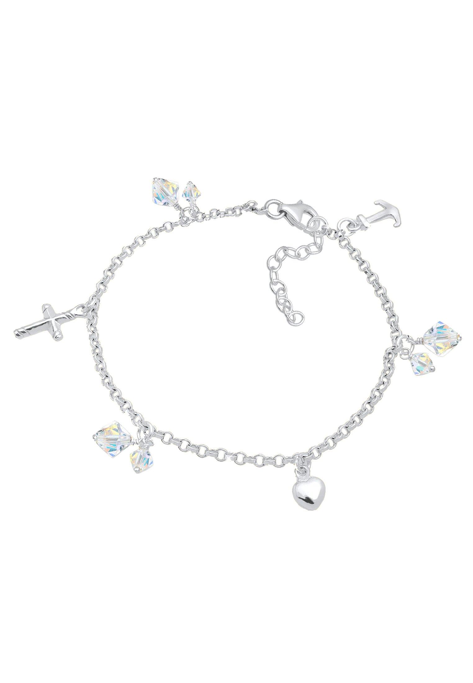 Armband Kreuz Herz Anker Kristalle Damen Silber 20cm von Elli