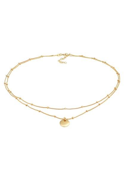 Halskette Choker Layer Plättchen Damen Gold 36cm von Elli