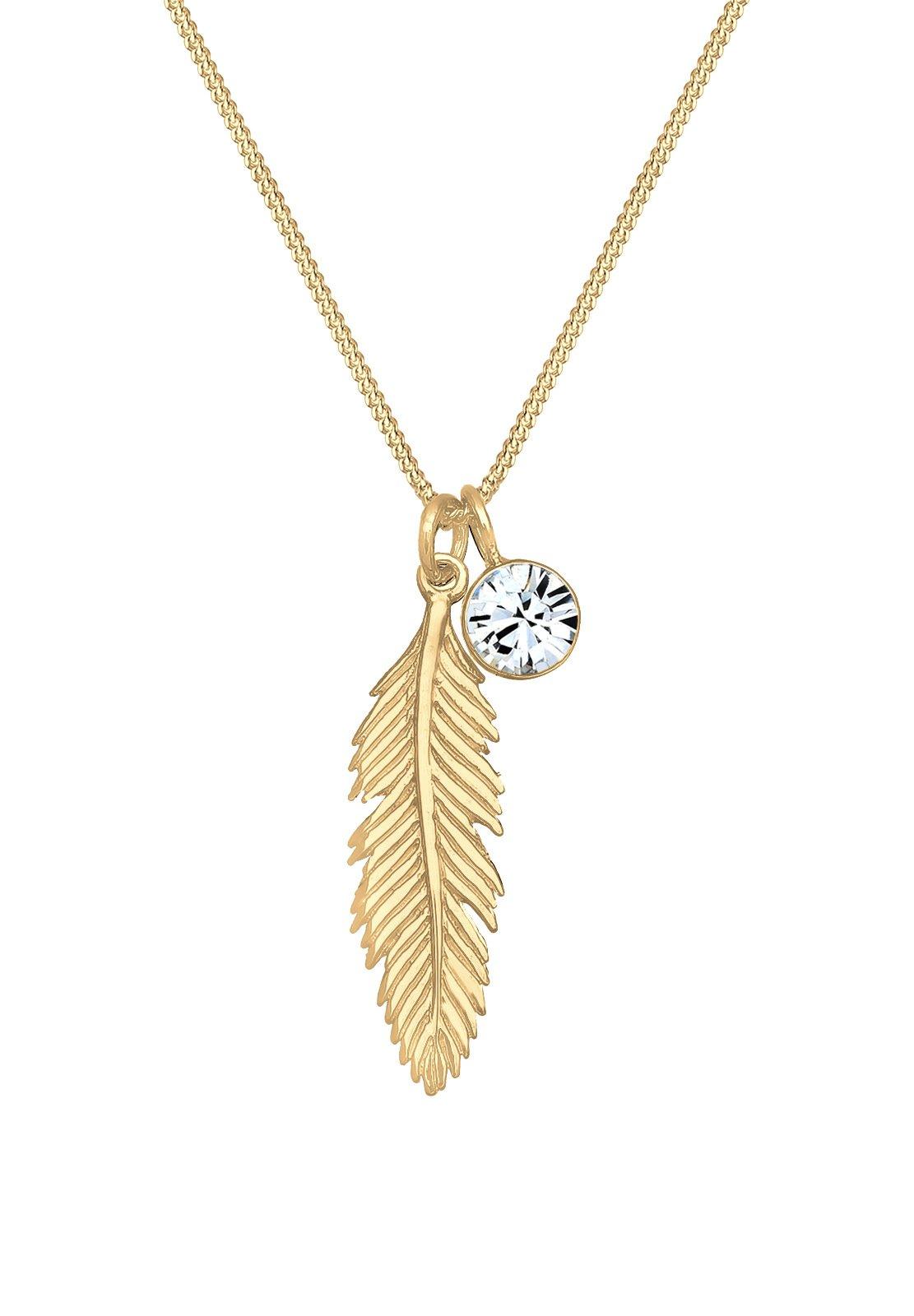 Halskette Feder Anhänger Kristall Damen Gold 45cm von Elli