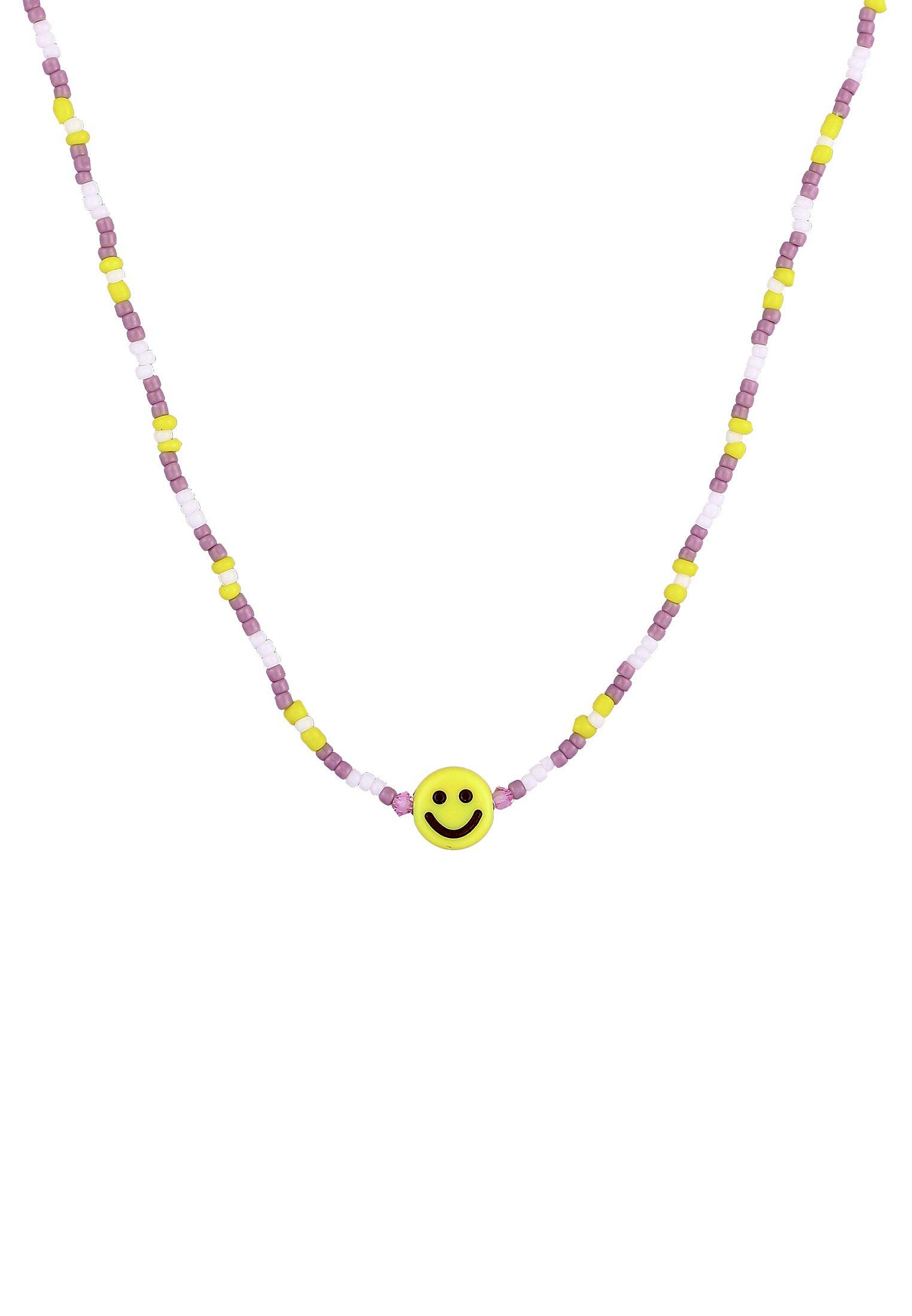 Halskette Glas Beads Multi-color Smile Motif Damen Violett 36cm von Elli