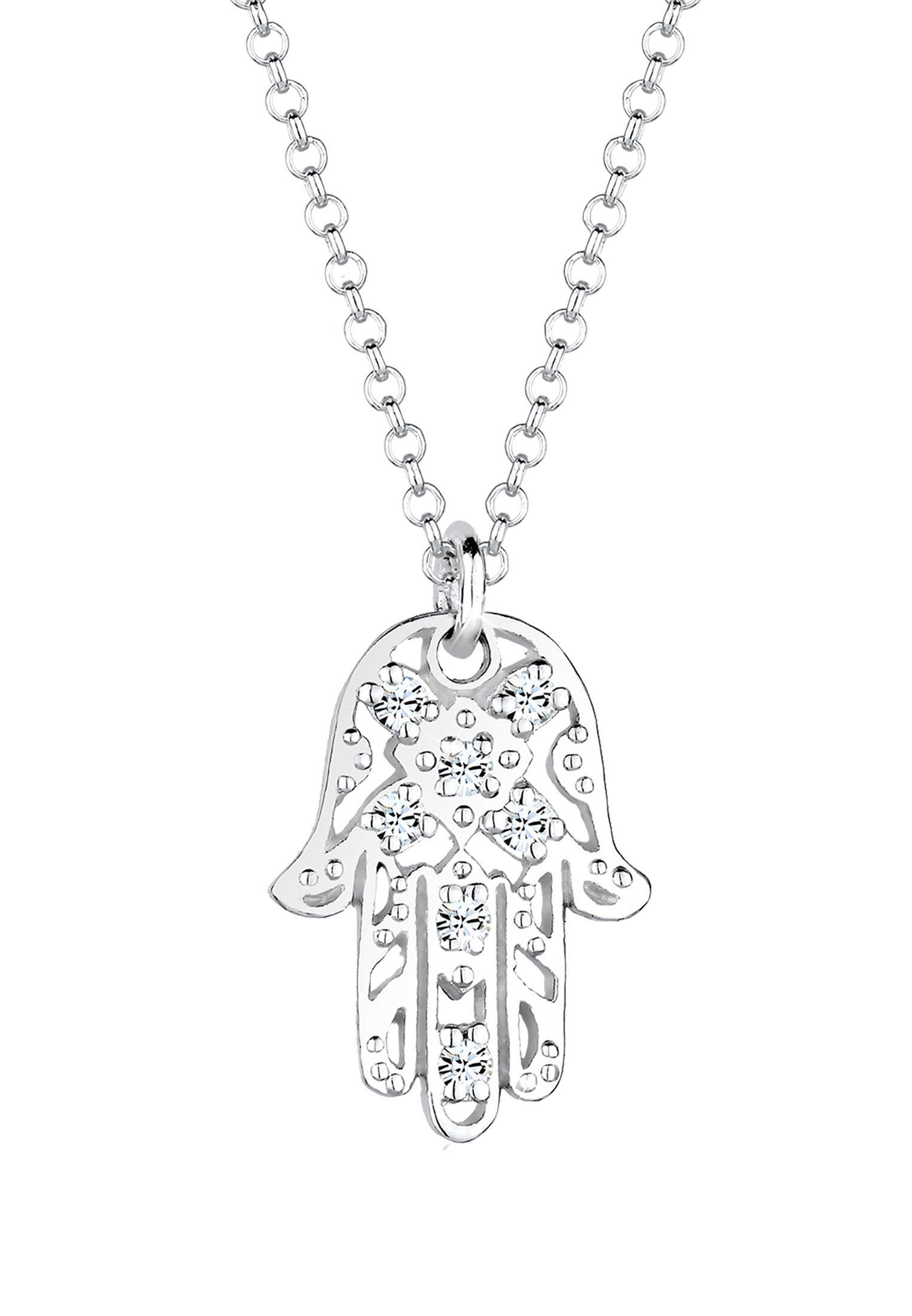 Halskette Hamsa Hand Kristalle Damen Silber 45cm von Elli