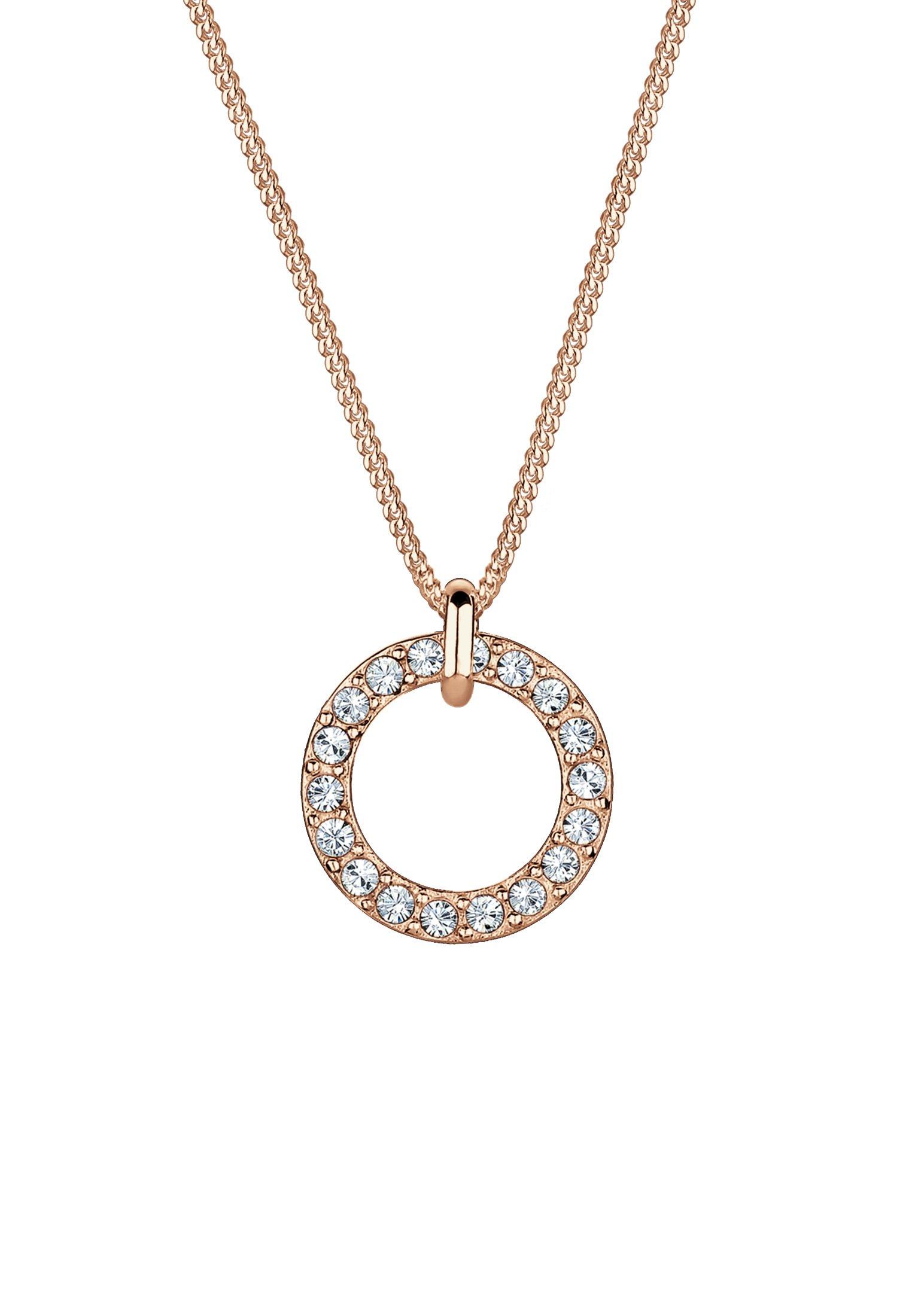 Halskette Kreis Anhänger Klassisch Kristalle Damen Goldrosa 45cm von Elli