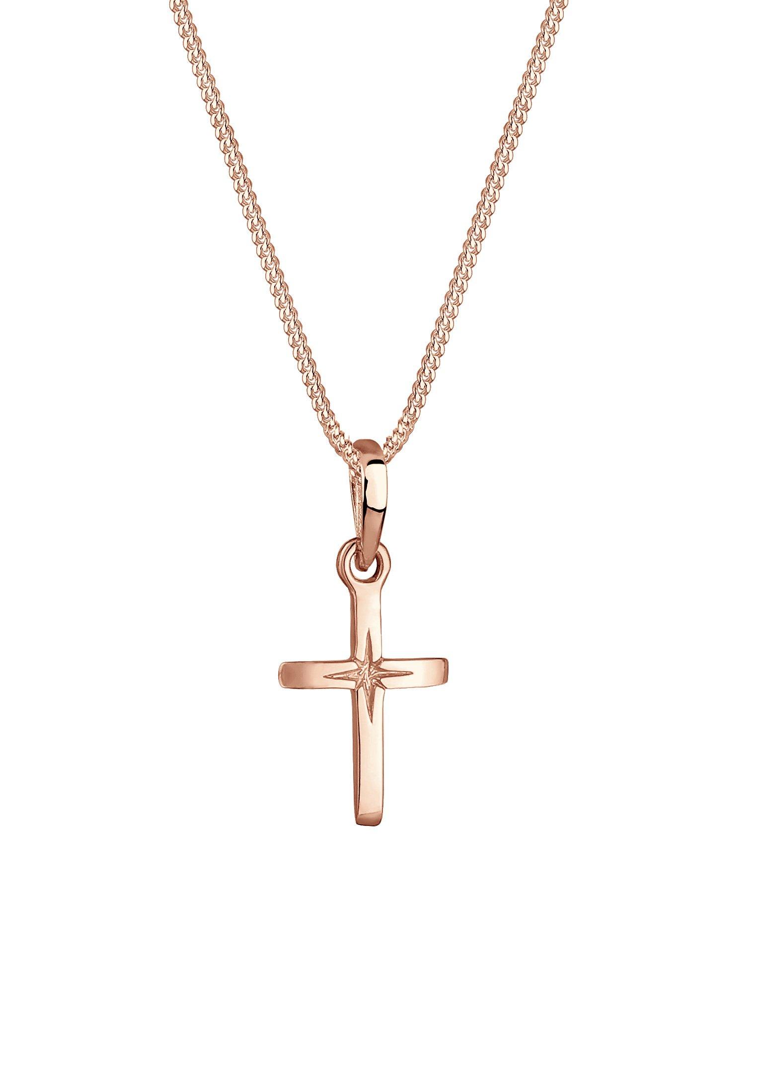 Halskette Kreuz Anhänger Sterngravur Damen Goldrosa 45cm von Elli