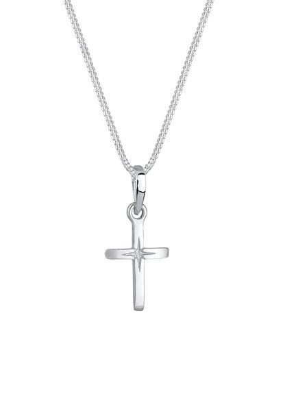 Halskette Kreuz Anhänger Sterngravur Damen Silber 45cm von Elli