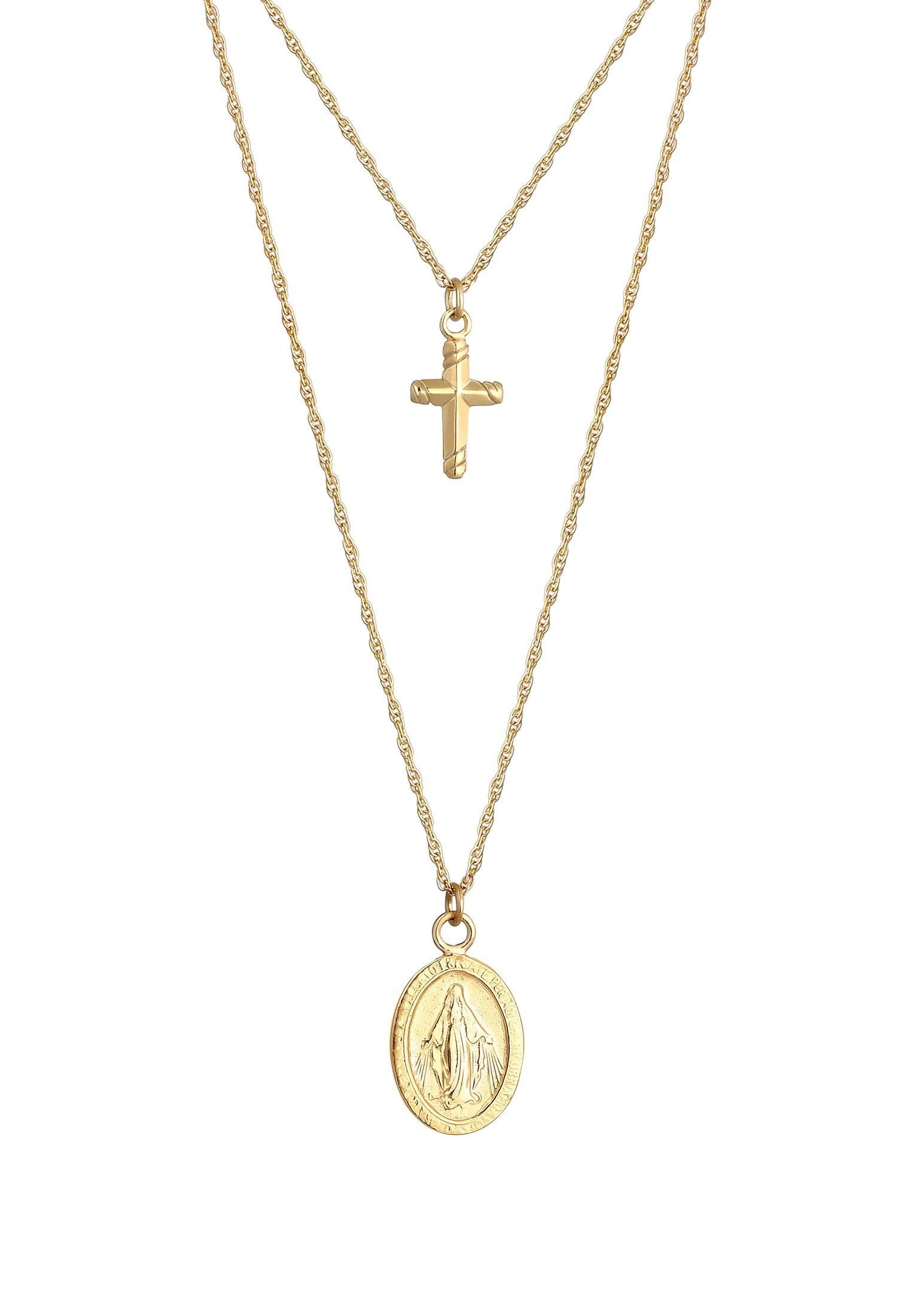 Halskette Layer Marienbild Kreuz Layer Damen Gold 40cm von Elli