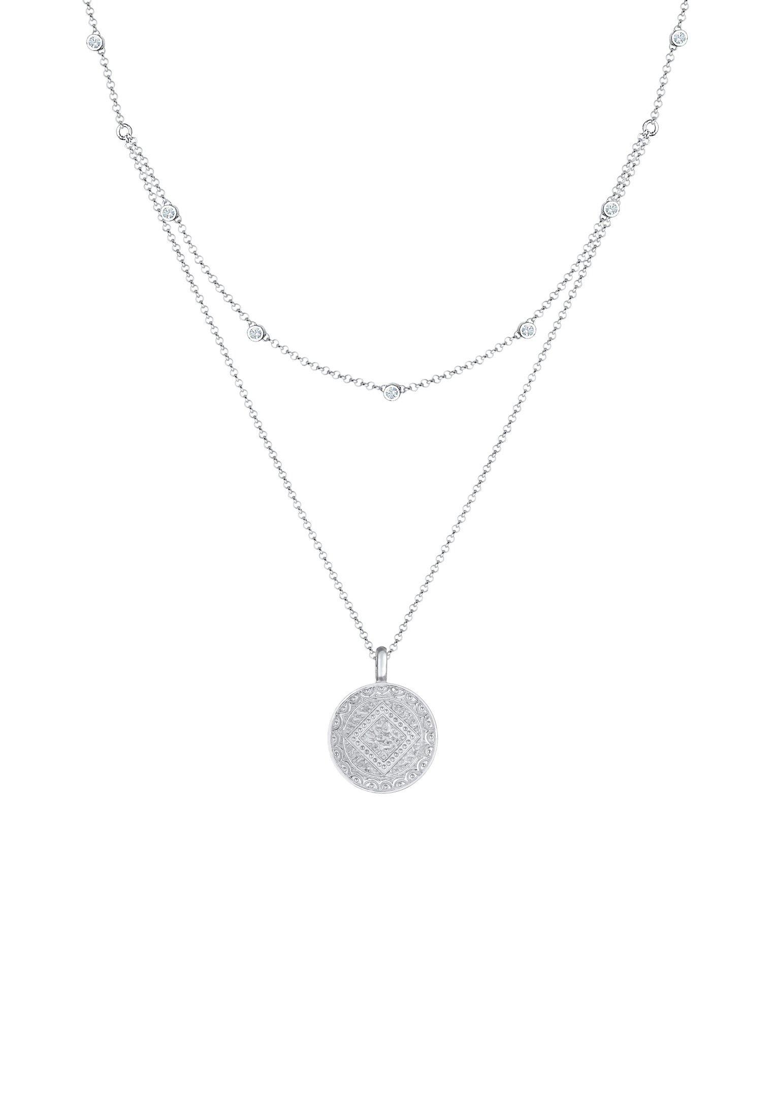 Halskette Layer Münze Kristalle Damen Silber 40cm von Elli