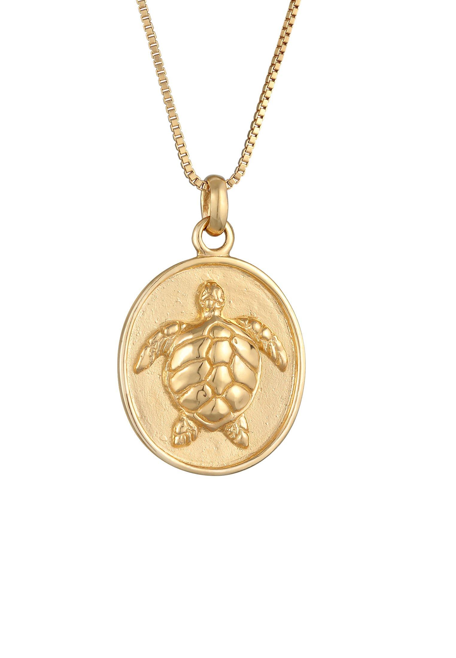 Halskette Schildkröte Münze Ozean 925 Silber Damen Gold 45cm von Elli