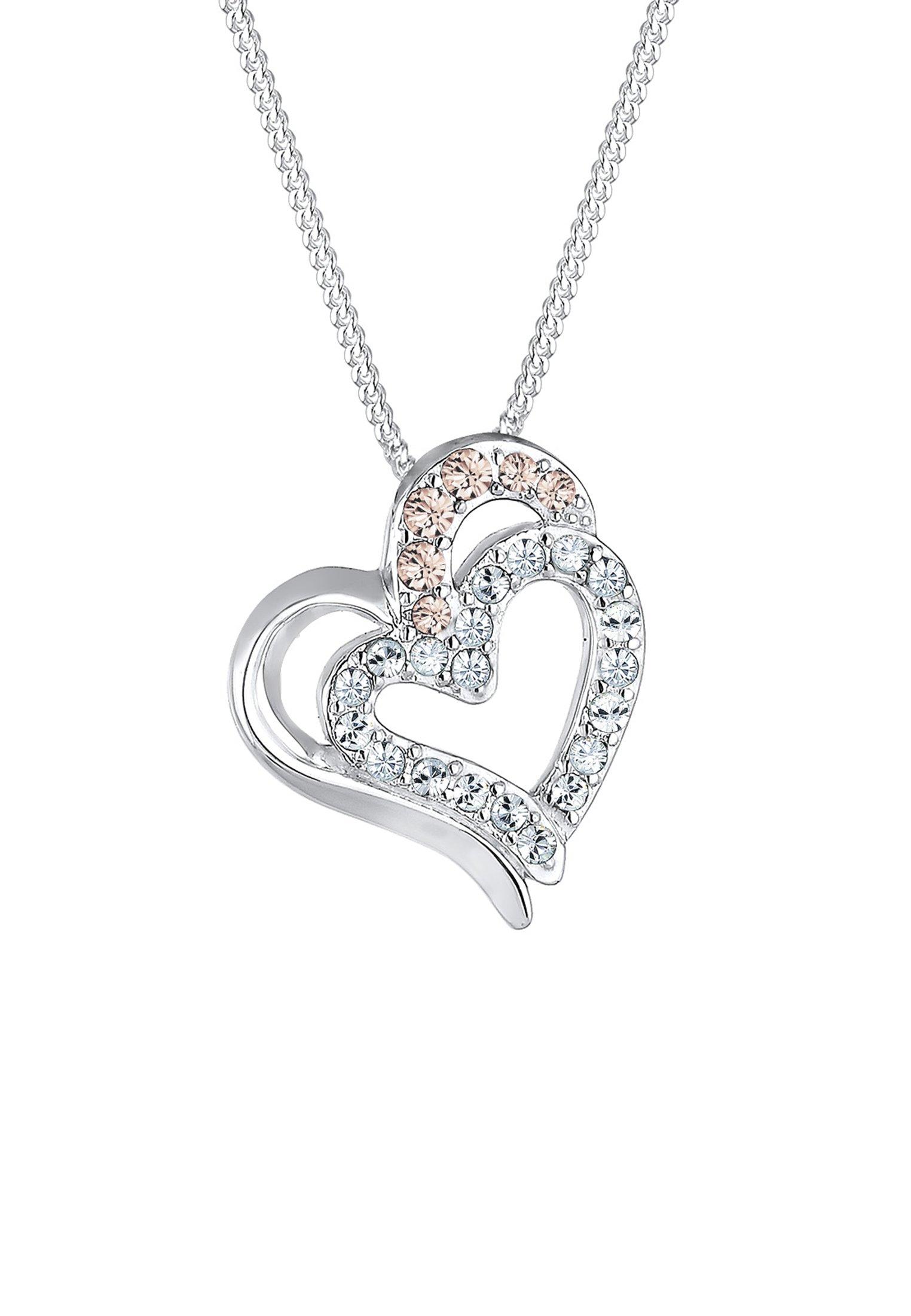 Halskette Verbundene Herzen Mit Kristallen Damen Silber 45cm von Elli
