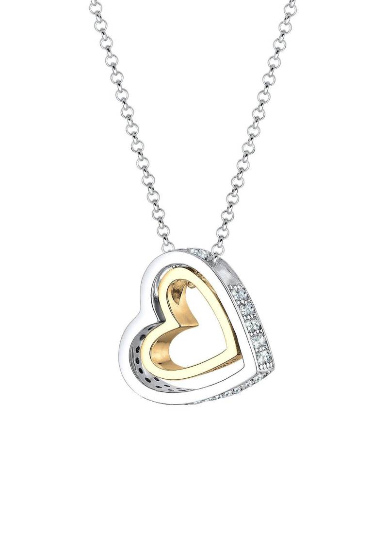 Halskette Zwei Herzen Bi-color Mit Kristallen Damen Silber 45cm von Elli