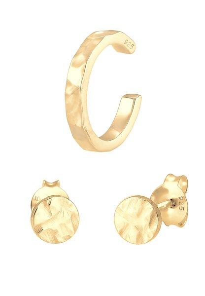 Ohrringe 2er Set Stecker Earcuff Rund Gehämmert Damen Gold ONE SIZE von Elli