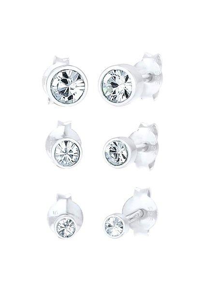 Ohrringe 3er Set Stecker Kristalle Damen Silber ONE SIZE von Elli