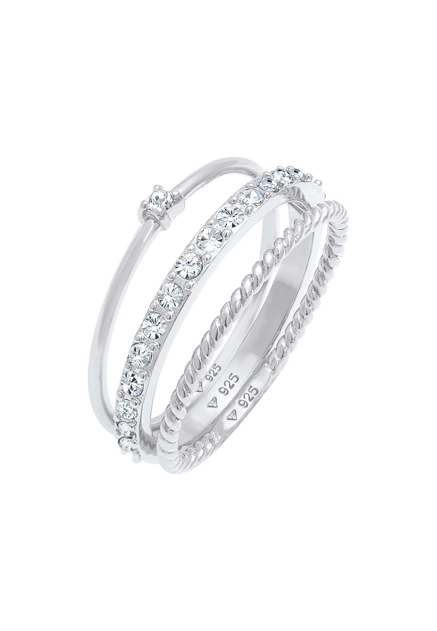 Ring 3er Set Kristalle Damen Silber 52mm von Elli